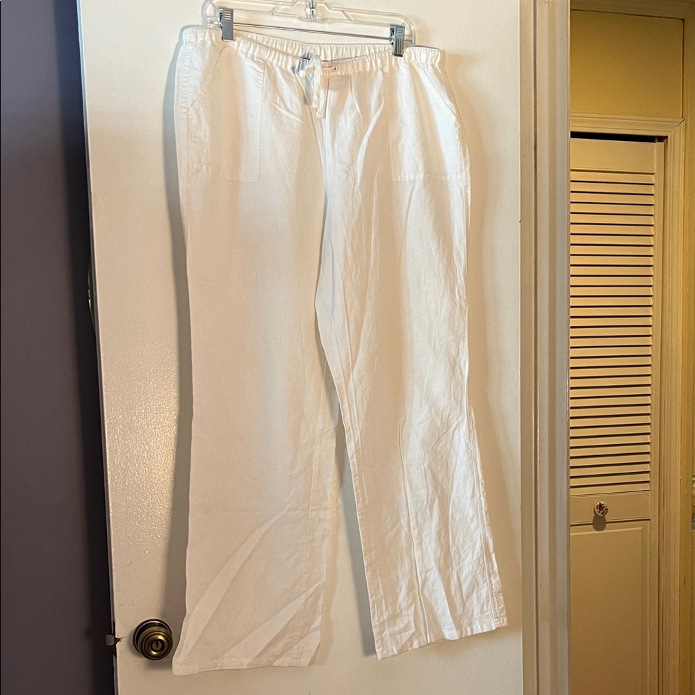 New York & Company White Linen Wide Leg Pants